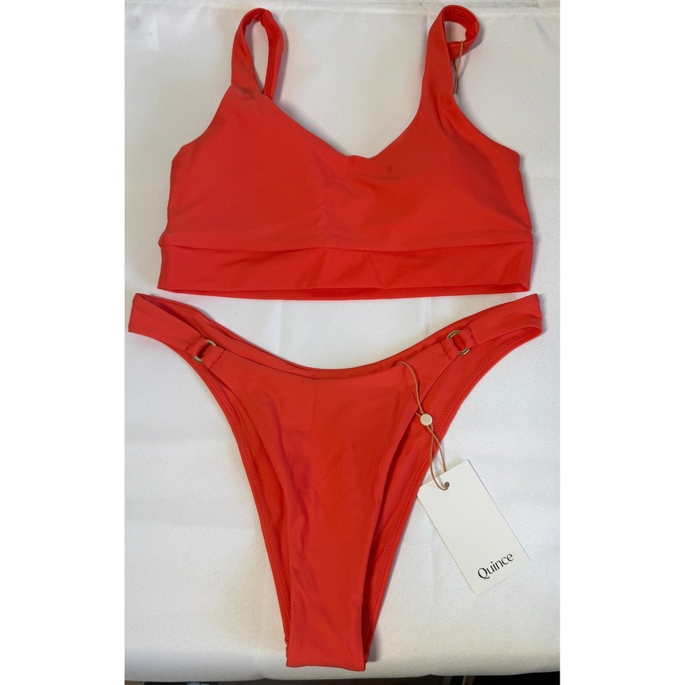 NWT Quince Italian Bikini Small 2 Piece Swimsuit Sunset Orange Beach Swimwear